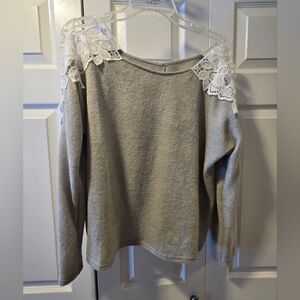 Gray Sweater with Lace Accents